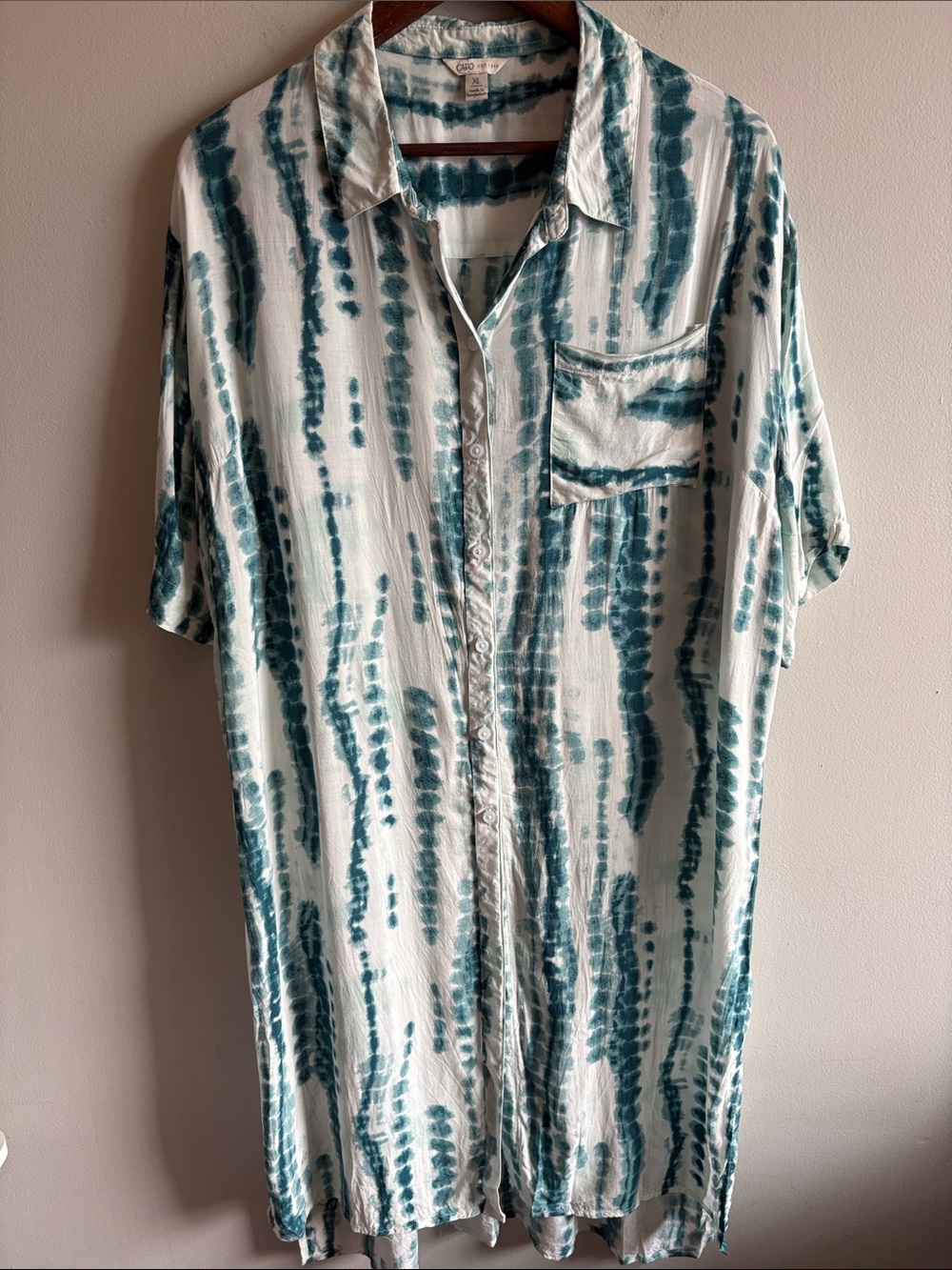 Cato XL Blue Tie Dye Shirt Dress Button Front Beach Pool Cover Up